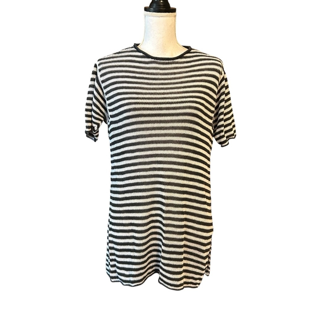 Eileen Fisher Organic Linen Knit Striped Round Neck Tunic Women’s SZ XXS in Grey